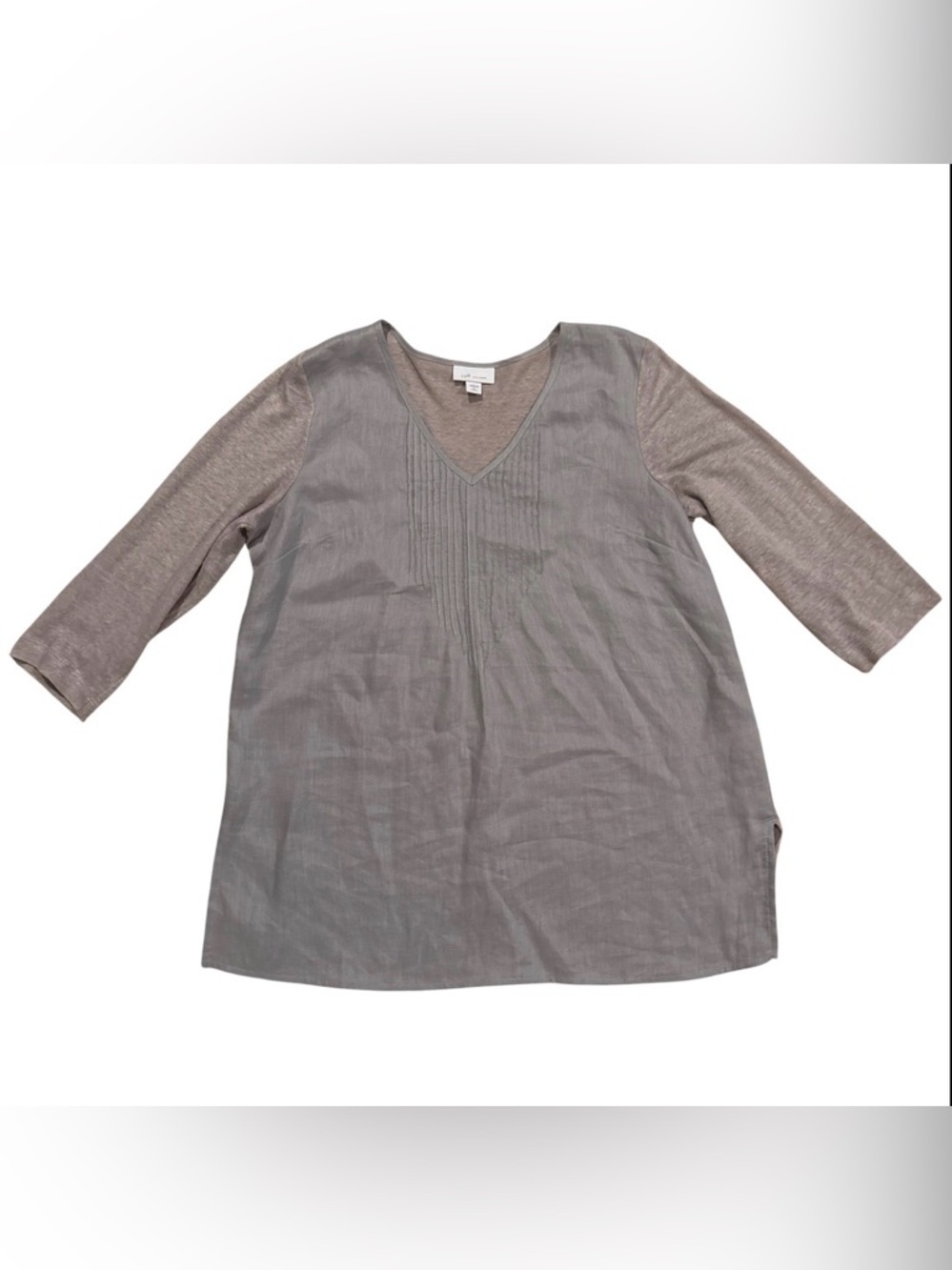 J.Jill Gray Linen Tunic Top V-Neck 3/4 Sleeve Casual Minimalist Blouse Size SP